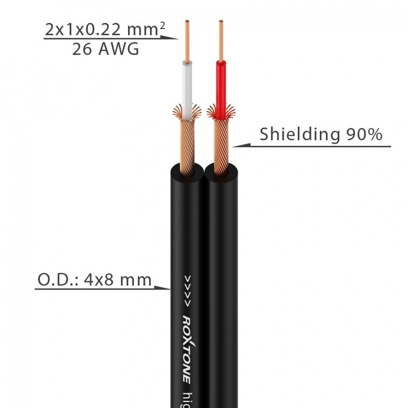 Kabel audio 2 x 0.14 mm² Roxtone AC010-100m-BK - 2 Kabel audio 2 x 0.14 mm² Roxtone AC010-100m-BK - 2