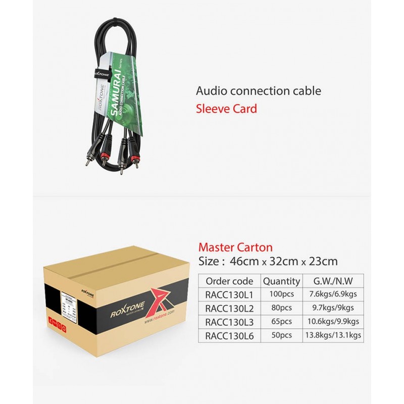 Kabel audio 2 x Wtyk RCA / 2 x Wtyk RCA 3m Roxtone SACC130L3 - 7