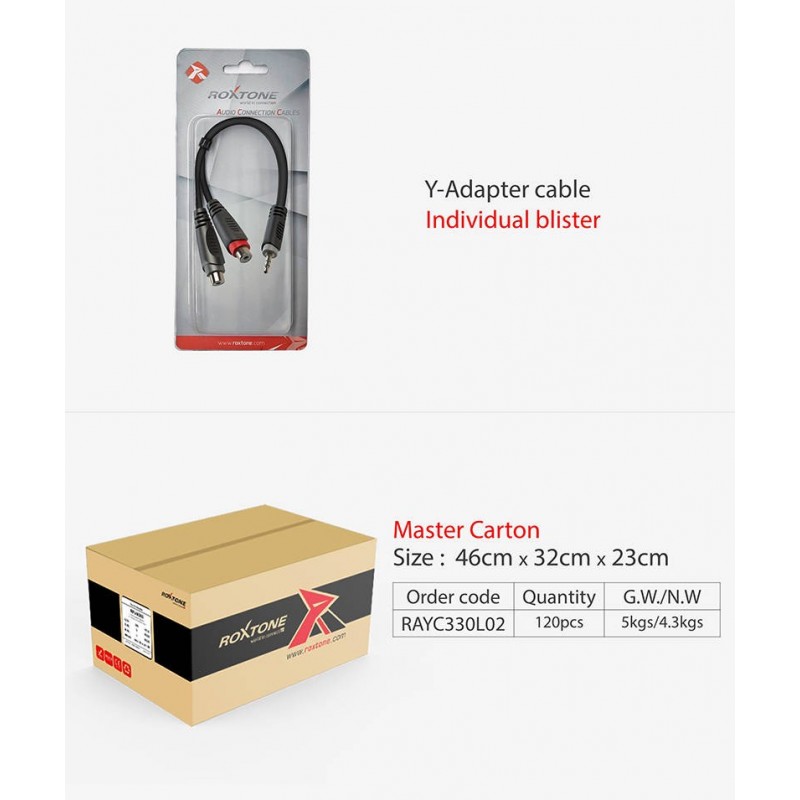 Kabel audio Jack 3.5mm stereo / 2 x gniazdo RCA 0.2m Roxtone RAYC330L02 - 4 - Kable Jack - RCA - Kabel audio Jack 3.5mm stereo /