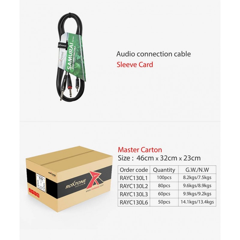 Kabel audio Jack 3.5mm stereo / 2 x Jack 6.3mm mono 6m Roxtone RAYC130L6 - 4