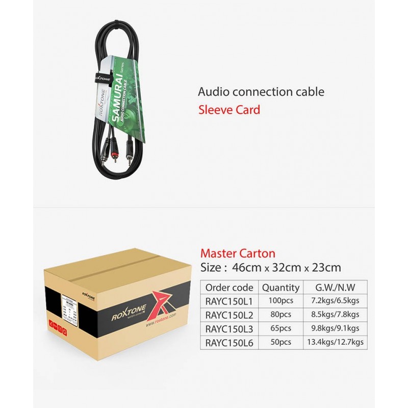 Kabel audio Jack 3.5mm stereo / 2 x RCA 6m Roxtone RAYC150L6 - 4 - Kable Jack - RCA - Kabel audio Jack 3.5mm stereo / 2 x RCA 6m