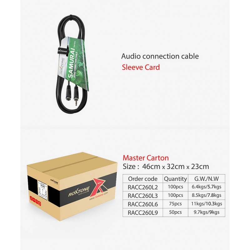 Kabel audio Jack 3.5mm stereo / gniazdo Jack 3.5mm stereo 6m Roxtone RACC260L6 - 4