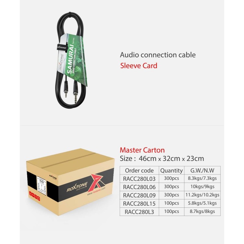 Kabel audio Jack 3.5mm stereo / Jack 6.3mm stereo 3m Roxtone SACC280L3 - 5 Kabel audio Jack 3.5mm stereo / Jack 6.3mm stereo 3m Roxtone SACC280L3 - 5