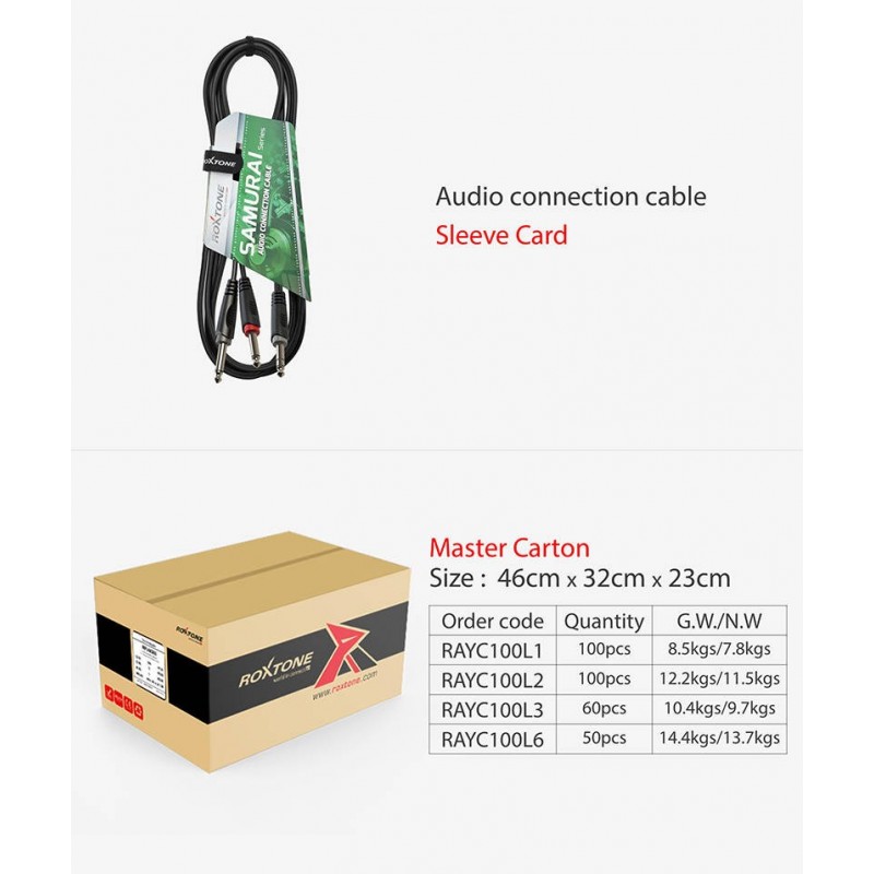 Kabel audio Jack 6.3mm stereo / 2 x Jack 6.3mm mono 3m Roxtone RAYC100L3 - 4 Kabel audio Jack 6.3mm stereo / 2 x Jack 6.3mm mono 3m Roxtone RAYC100L3 - 4