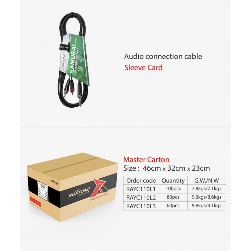 Kabel audio Jack 6.3mm stereo / 2 x RCA 3m Roxtone RAYC110L3 - 4 - Kable Jack - RCA - Kabel audio Jack 6.3mm stereo / 2 x RCA 3m