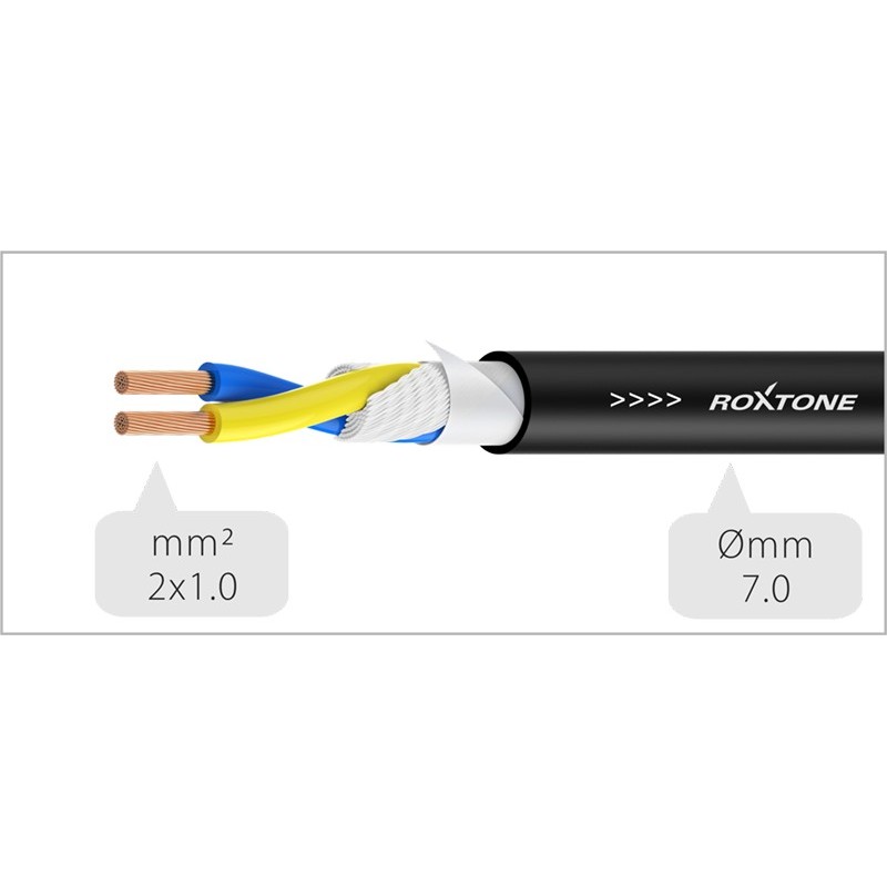 Kabel głośnikowy 2 x 1,0mm² Złącze głośnikowe / Jack 6.3mm 10m Roxtone SSSJ210L10 - 2 Kabel głośnikowy 2 x 1,0mm² Złącze głośnikowe / Jack 6.3mm 10m Roxtone SSSJ210L10 - 2