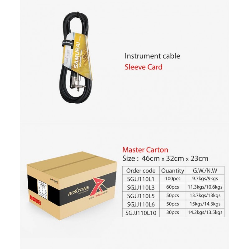 Kabel instrumentalny SAMURAI Roxtone SGJJ110L5 - 10 Kabel instrumentalny SAMURAI Roxtone SGJJ110L5 - 10