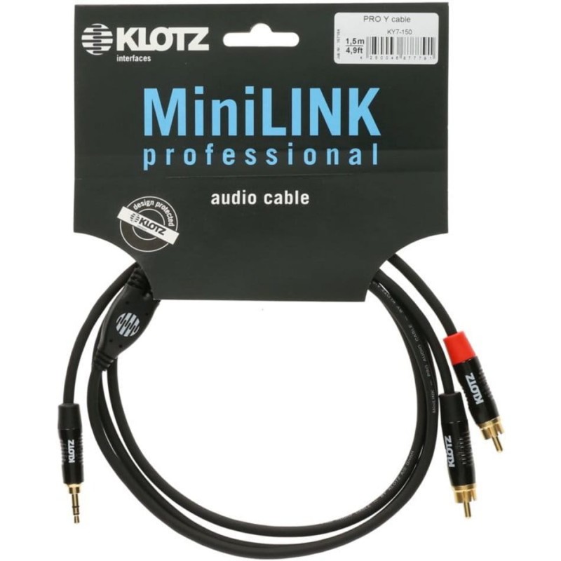 Klotz KY7-150 PRO - kabel audio mini jack 3.5 mm - 2 x RCA 1,5m - 2