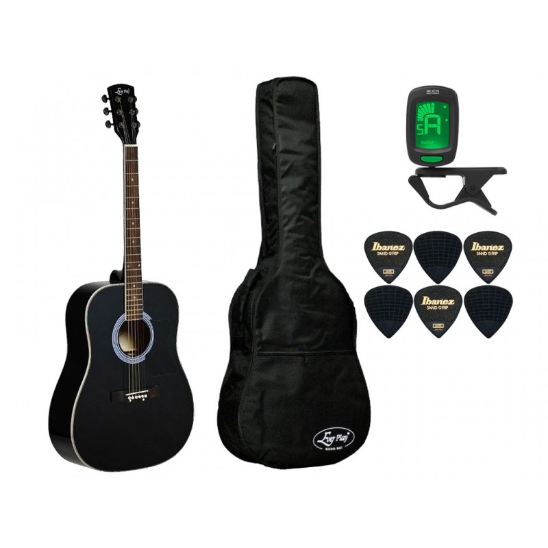 Gitara akustyczna Ever Play AP-400 BK + pokrowiec + tuner + kostki - zestaw 1548 Gitara akustyczna Ever Play AP-400 BK + pokrowiec + tuner + kostki - zestaw 1548