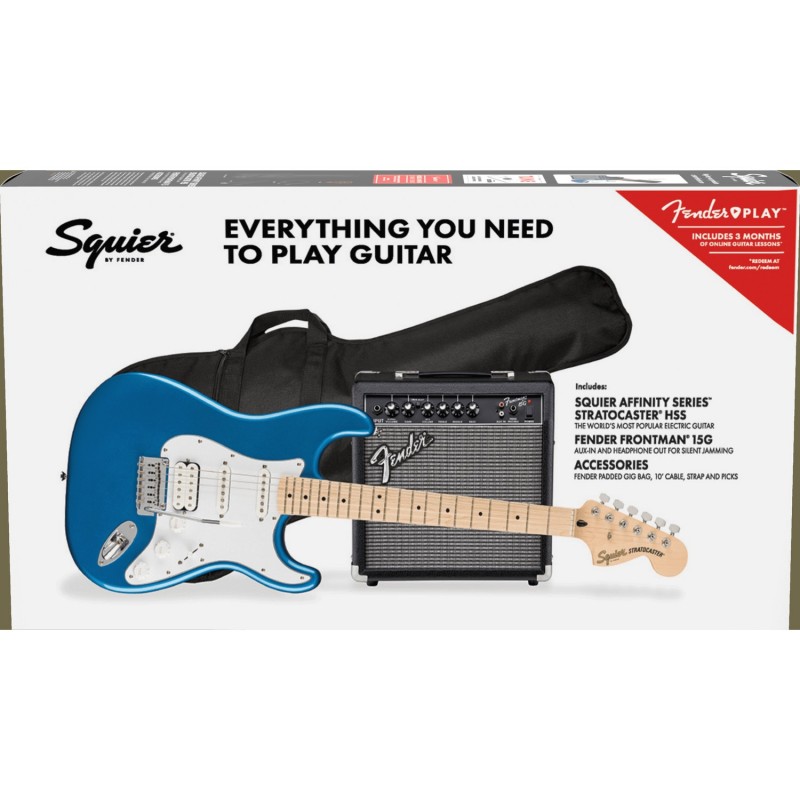 Squier Affinity Stratocaster HSS Pack MF Lake Placid Blue - Zestaw gitarowy