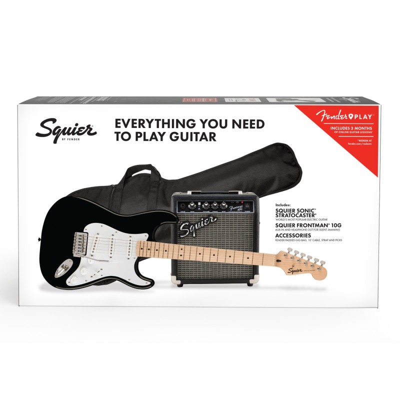 Squier Squier Sonic Stratocaster Pack MF Black - Zestaw gitarowy