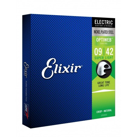 ELIXIR 19002 OPTIWEB - Struny do elektryka 9-42 - 1 - Struny gitarowe - Struny do gitary elektrycznej Elixir. Grubości strun w k