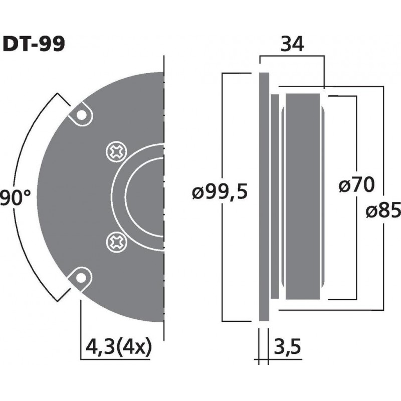 Monacor DT-99 Głośnik kopułkowy wysokotonowy, 40W RMS Monacor DT-99 Głośnik kopułkowy wysokotonowy, 40W RMS