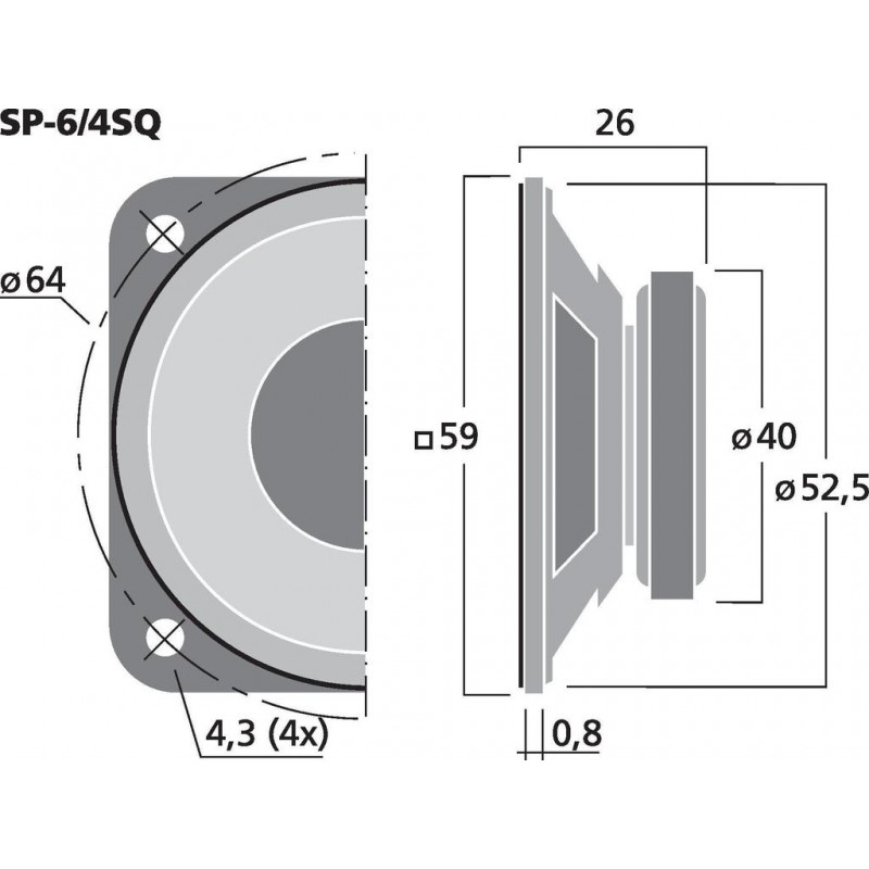 Monacor SP-6/4SQ Głośnik uniwersalny, 3W RMS Monacor SP-6/4SQ Głośnik uniwersalny, 3W RMS