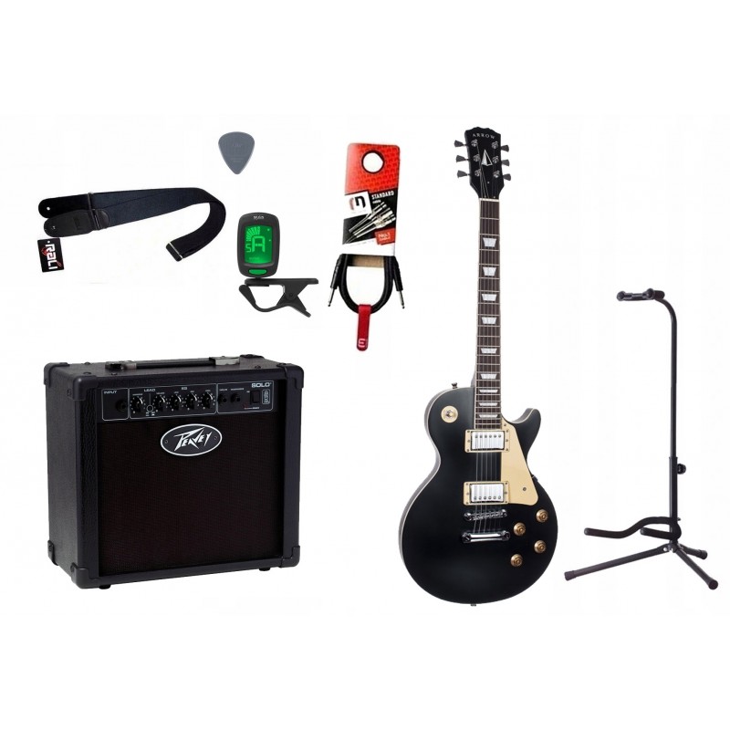 Gitara elektryczna Arrow LP 22 Active Night Black Mat Rosewood + wzmacniacz 12W + tuner + statyw w zestawie Gitara elektryczna Arrow LP 22 Active Night Black Mat Rosewood + wzmacniacz 12W + tuner + statyw w zestawie