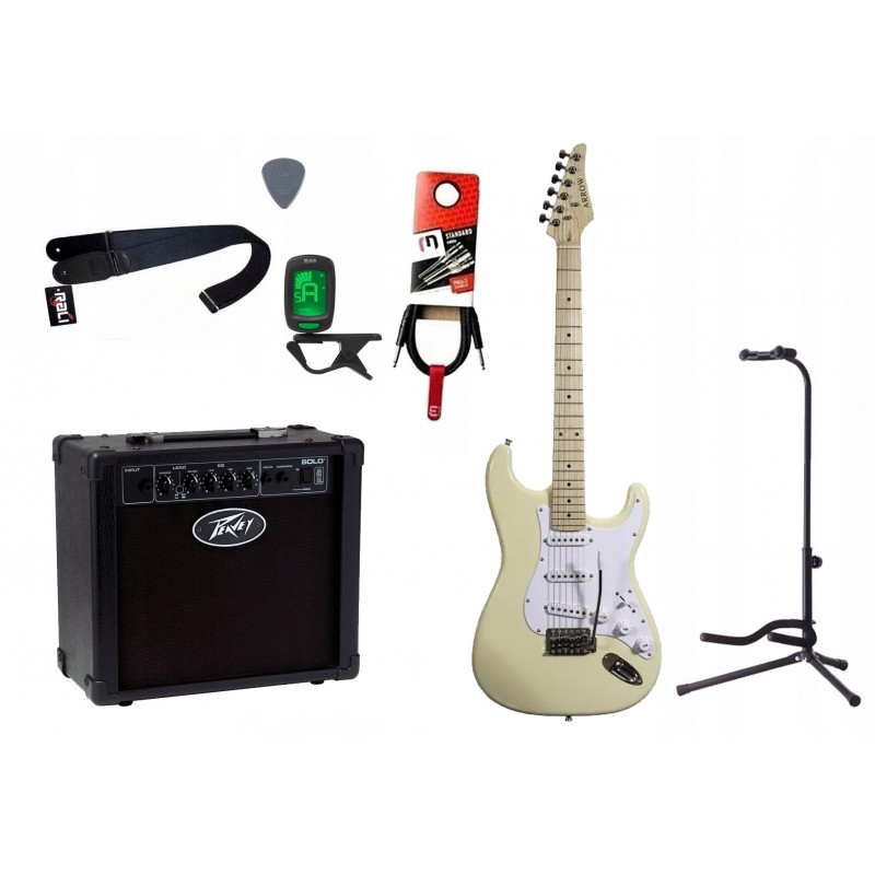 Gitara elektryczna Arrow ST 111 + wzmacniacz 12W + tuner + statyw w zestawie Gitara elektryczna Arrow ST 111 + wzmacniacz 12W + tuner + statyw w zestawie