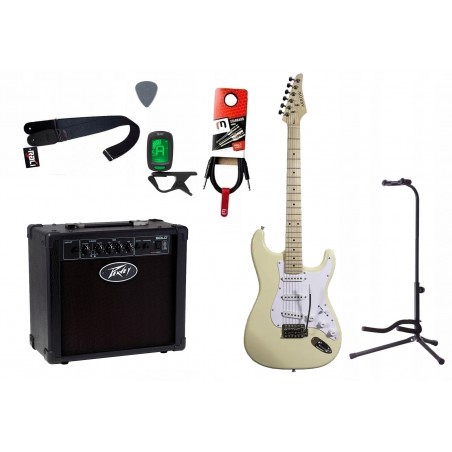 Gitara elektryczna Arrow ST 111 + wzmacniacz 12W + tuner + statyw w zestawie