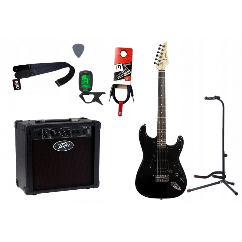Gitara elektryczna Arrow ST 211 + wzmacniacz 12W + tuner + statyw w zestawie Gitara elektryczna Arrow ST 211 + wzmacniacz 12W + tuner + statyw w zestawie