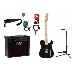Gitara elektryczna Corona Classic TE M-BLK + wzmacniacz 12W + tuner + statyw w zestawie