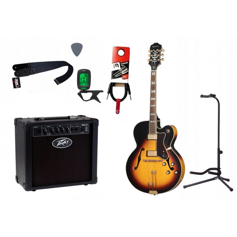 Gitara elektryczna Epiphone Broadway + wzmacniacz 12W + tuner + statyw w zestawie Gitara elektryczna Epiphone Broadway + wzmacniacz 12W + tuner + statyw w zestawie