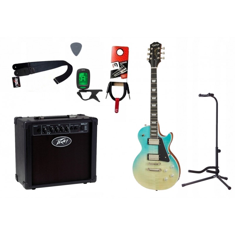 Gitara elektryczna Epiphone Les Paul Modern Figured + wzmacniacz 12W + tuner + statyw w zestawie Gitara elektryczna Epiphone Les Paul Modern Figured + wzmacniacz 12W + tuner + statyw w zestawie