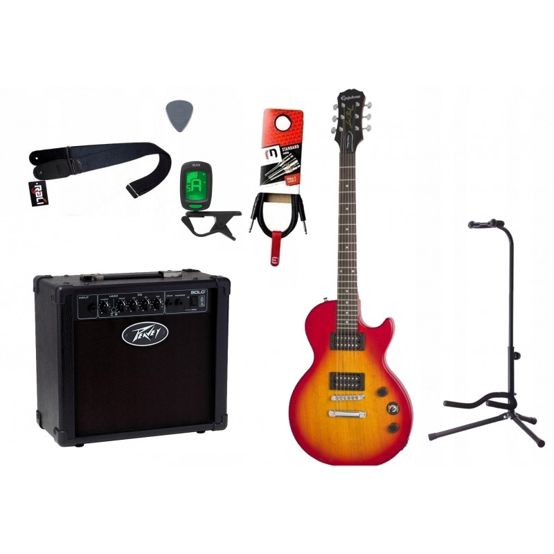 Gitara elektryczna Epiphone Les Paul Special Satin E1 HSV + wzmacniacz 12W + tuner + statyw w zestawie Gitara elektryczna Epiphone Les Paul Special Satin E1 HSV + wzmacniacz 12W + tuner + statyw w zestawie