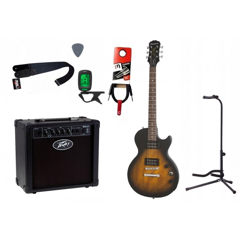 Gitara elektryczna Epiphone Les Paul Special Satin E1 VSV + wzmacniacz 12W + tuner + statyw w zestawie Gitara elektryczna Epiphone Les Paul Special Satin E1 VSV + wzmacniacz 12W + tuner + statyw w zestawie