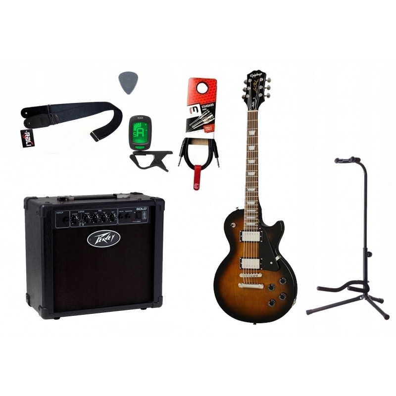 Gitara elektryczna Epiphone Les Paul Studio + wzmacniacz 12W + tuner + statyw w zestawie Gitara elektryczna Epiphone Les Paul Studio + wzmacniacz 12W + tuner + statyw w zestawie