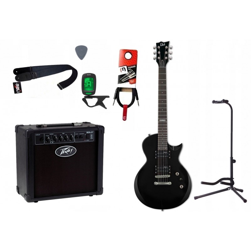 Gitara elektryczna LTD EC-10 KIT BLK + wzmacniacz 12W + tuner + statyw w zestawie