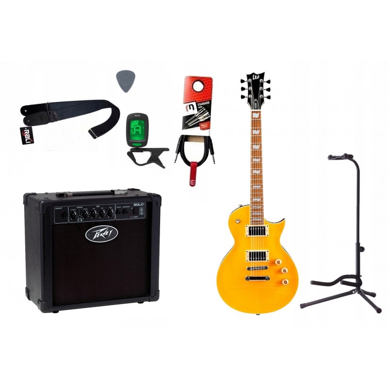 Gitara elektryczna LTD EC-256 LD + wzmacniacz 12W + tuner + statyw w zestawie