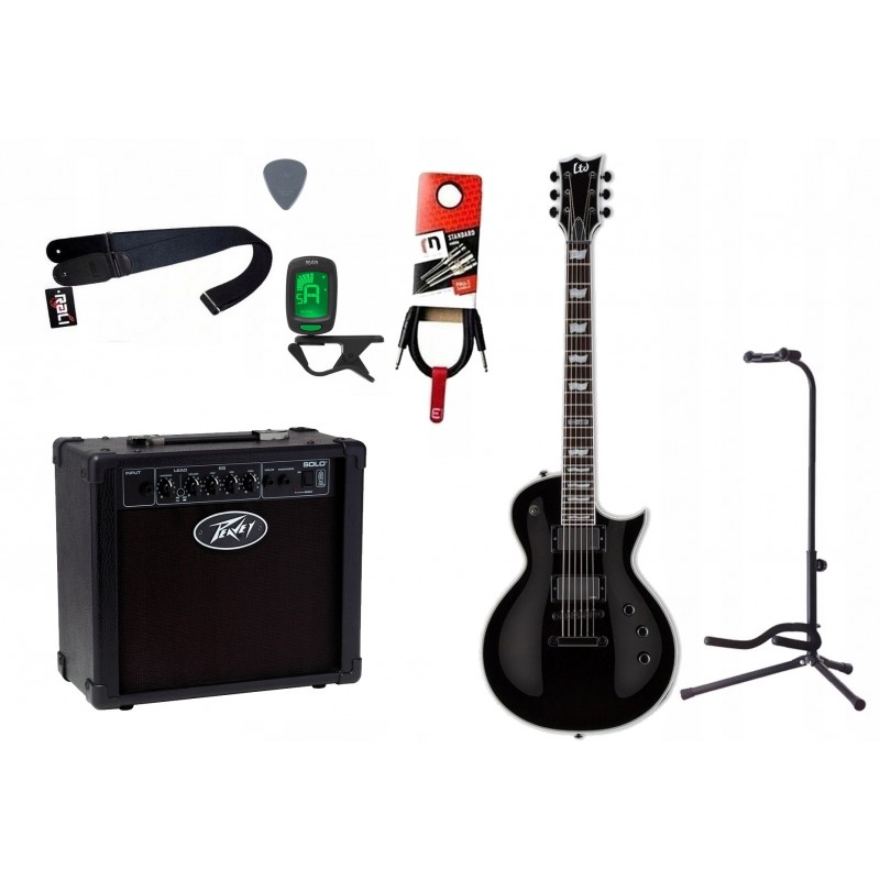 Gitara elektryczna LTD EC-401 BLK + wzmacniacz 12W + tuner + statyw w zestawie