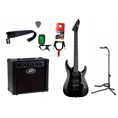 Gitara elektryczna LTD MH-10 KIT BLK + wzmacniacz 12W + tuner + statyw w zestawie