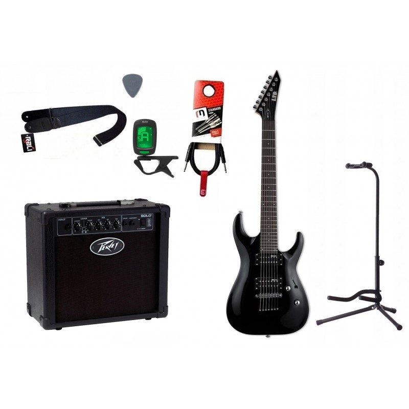 Gitara elektryczna LTD MH-17 KIT BLK + wzmacniacz 12W + tuner + statyw w zestawie