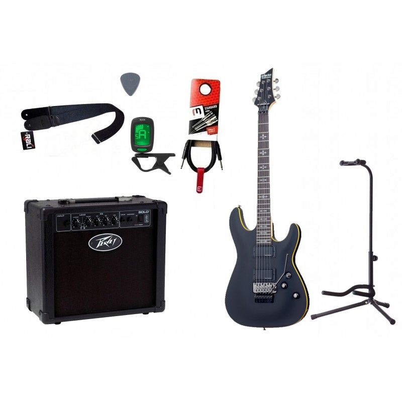 Gitara elektryczna Schecter Demon 6 FR + wzmacniacz 12W + tuner + statyw w zestawie