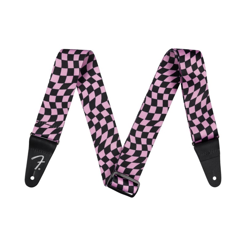 Fender Wavy Checkerboard Pink - Pasek gitarowy