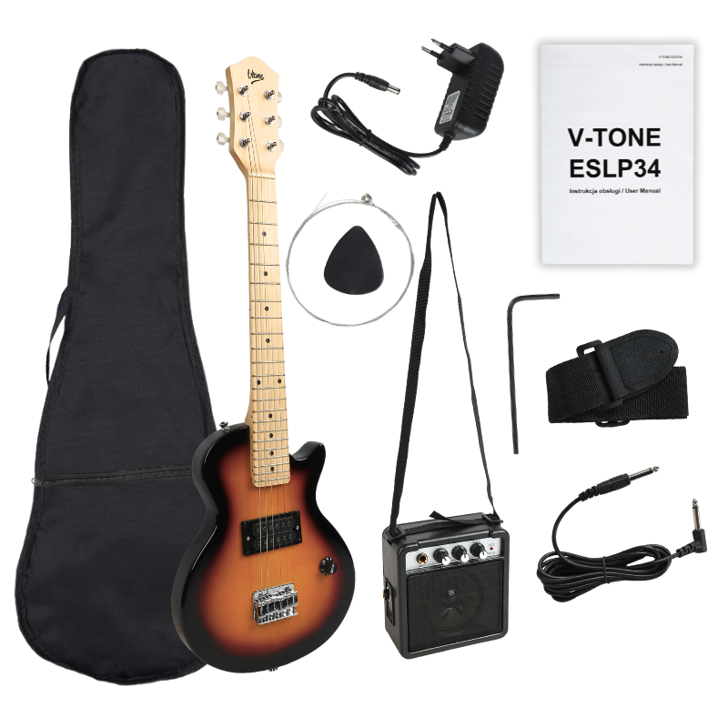 V-Tone ESLP34 SB - Gitara elektryczna 1/2 Les Paul 34" H + wzmacniacz gitarowy V-Tone ESLP34 SB - Gitara elektryczna 1/2 Les Paul 34" H + wzmacniacz gitarowy