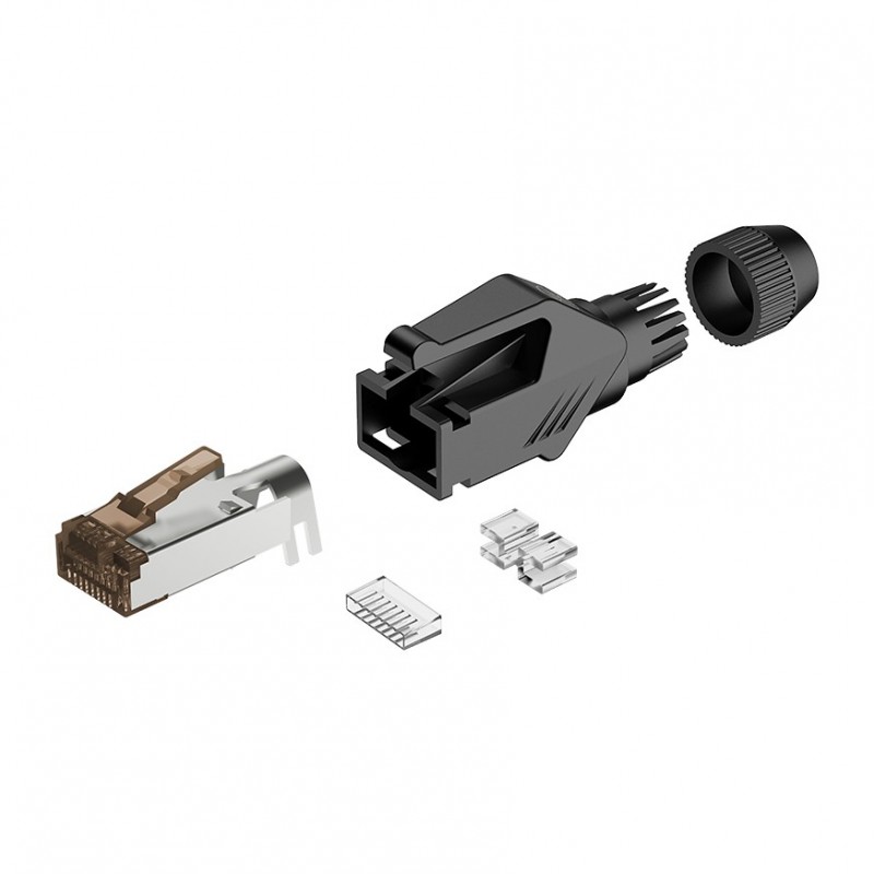Roxtone RJ45C5E-PH-RD - Wtyk typu RJ45 z osłoną Roxtone RJ45C5E-PH-RD - Wtyk typu RJ45 z osłoną