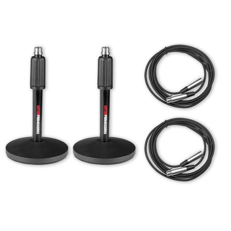 Gator Frameworks GFW-MIC-DESKTOP-2PK - Zestaw statywów mikrofonowych z kablami XLR Gator Frameworks GFW-MIC-DESKTOP-2PK - Zestaw statywów mikrofonowych z kablami XLR
