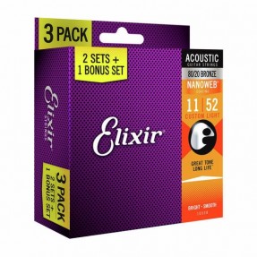 Elixir Nanoweb Custom Light Acou - 3P - zestaw strun do gitary akustycznej 3-Pack - 1 - Struny gitarowe - 
