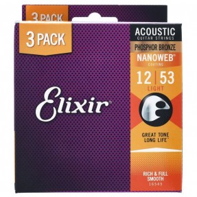 Elixir Nanoweb Light Phosphor Bronze 3P - zestaw strun do gitary akustycznej - 1 - Struny gitarowe - Zestaw strun do akustyka El
