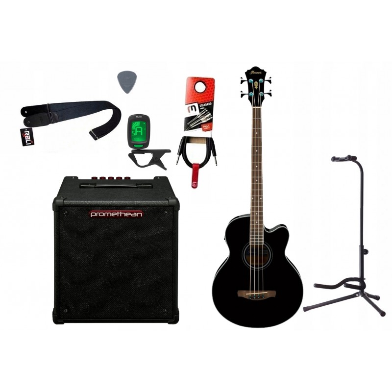 Bas akustyczny Ibanez AEB8E-BK + Wzmacniacz 20W + Kabel + Tuner + Statyw Bas akustyczny Ibanez AEB8E-BK + Wzmacniacz 20W + Kabel + Tuner + Statyw