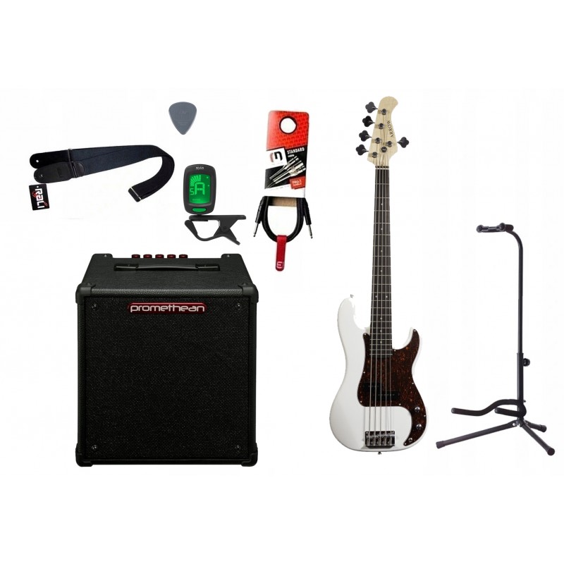 Gitara basowa Arrow Session 5 BW + Wzmacniacz 20W + Kabel + Tuner + Statyw Gitara basowa Arrow Session 5 BW + Wzmacniacz 20W + Kabel + Tuner + Statyw