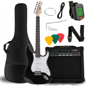 V-TONE EGA 39 BK gitara elektryczna 4/4 SSS wzmacniacz pokrowiec zestaw - 1 - Elektryczne ze wzmacniaczem - V-TONE EGA 39 BK git