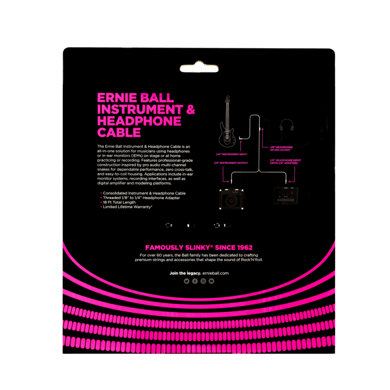 Ernie Ball 6411 Kabel instrumentalny/słuchawkowy 5.49 m Ernie Ball 6411 Kabel instrumentalny/słuchawkowy 5.49 m