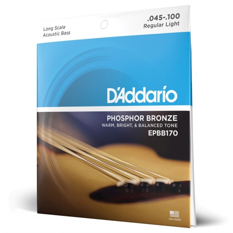 Struny D'Addario EPBB170 do basu akustycznego w zestawie korbka + tuner + 6 kostek + pojemnik