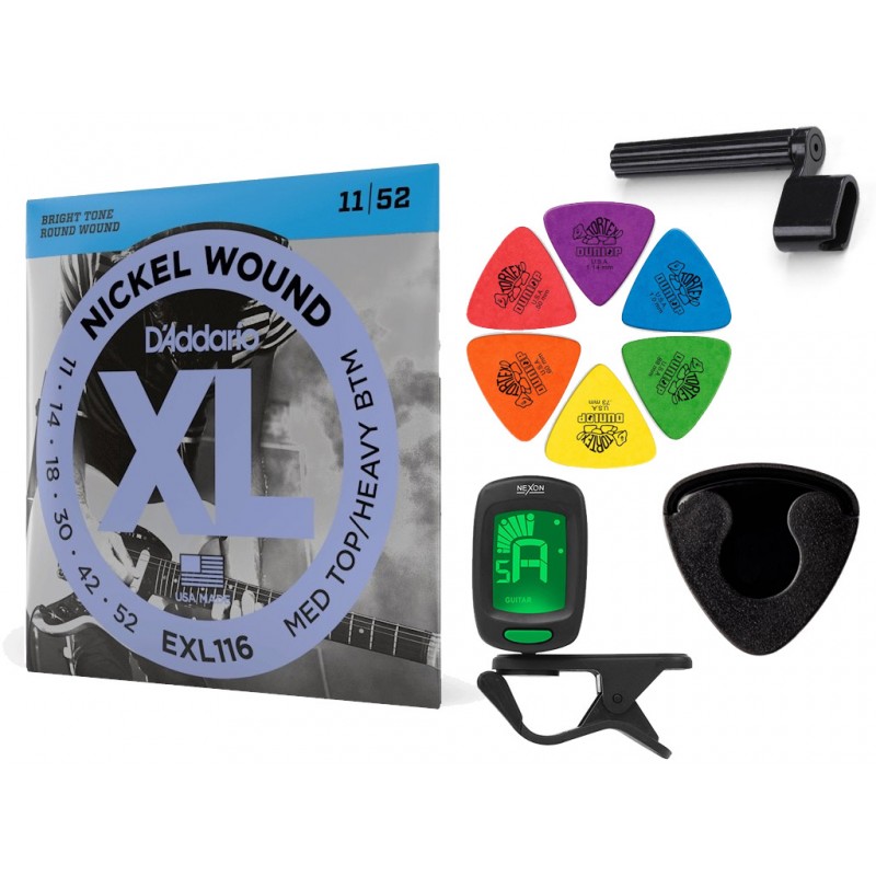 Struny D'Addario EXL116 do gitary elektrycznej w zestawie korbka + tuner + 6 kostek + pojemnik Struny D'Addario EXL116 do gitary elektrycznej w zestawie korbka + tuner + 6 kostek + pojemnik