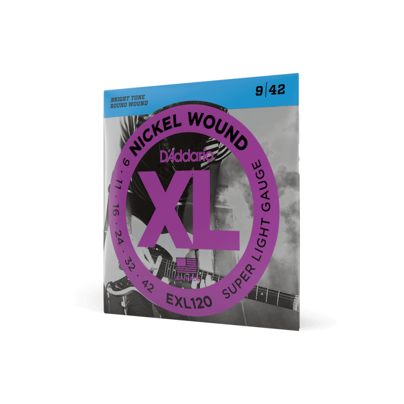 Struny D'Addario EXL120 do gitary elektrycznej w zestawie korbka + tuner + 6 kostek + pojemnik