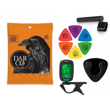 Struny Martin D960 do gitary elektrycznej w zestawie korbka + tuner + 6 kostek + pojemnik