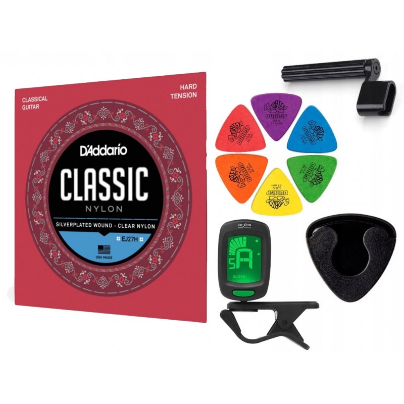 Struny D'Addario EJ27H do gitary klasycznej w zestawie korbka + tuner + 6 kostek + pojemnik Struny D'Addario EJ27H do gitary klasycznej w zestawie korbka + tuner + 6 kostek + pojemnik