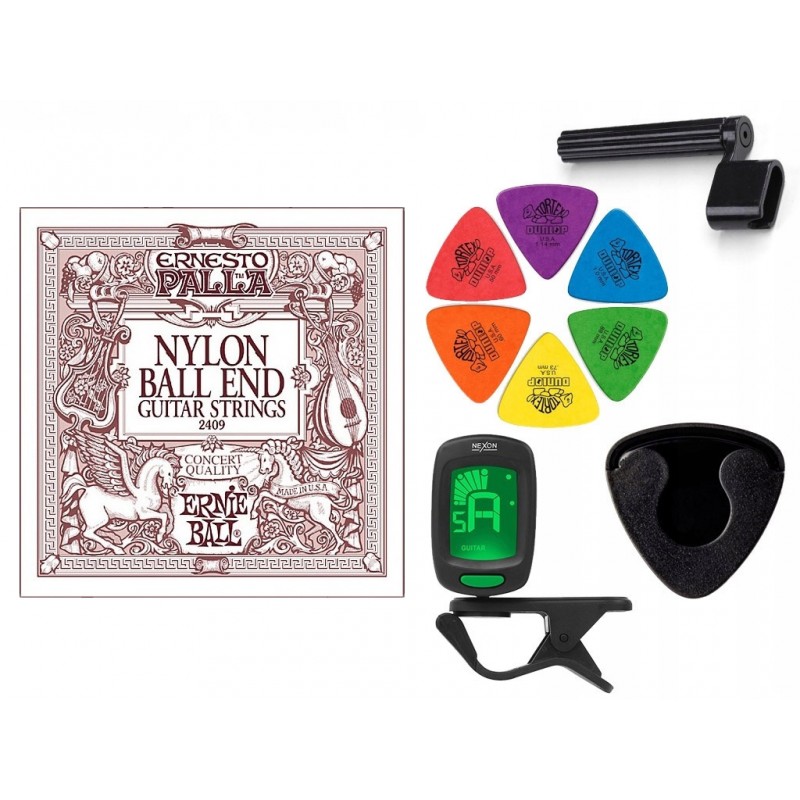 Struny Ernie Ball 2409 do gitary klasycznej w zestawie korbka + tuner + 6 kostek + pojemnik Struny Ernie Ball 2409 do gitary klasycznej w zestawie korbka + tuner + 6 kostek + pojemnik